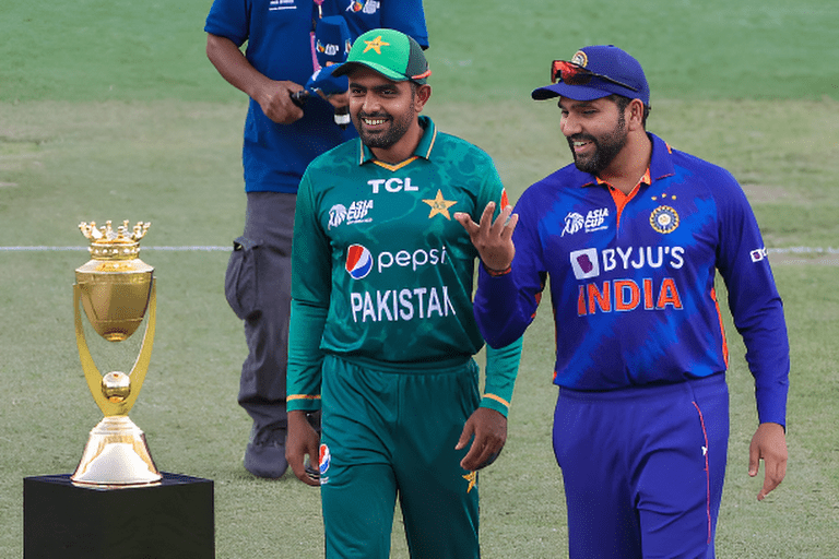 Rohit Sharma, the Indian captain, and Babar Azam, the Pakistan captain, arrived together for the toss before the start of the Asia Cup.
