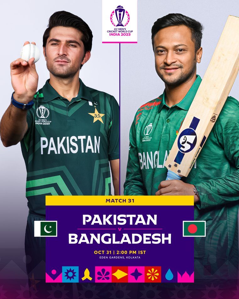 PAK vs. BAN faceoff at Eden Gardens at ICC Cricket World Cup 2023.