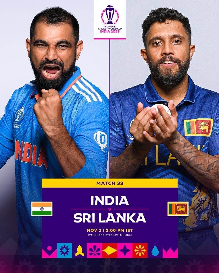 IND vs. SL faceoff in ICC Cricket World Cup 2023 at Wankgede Stadium.