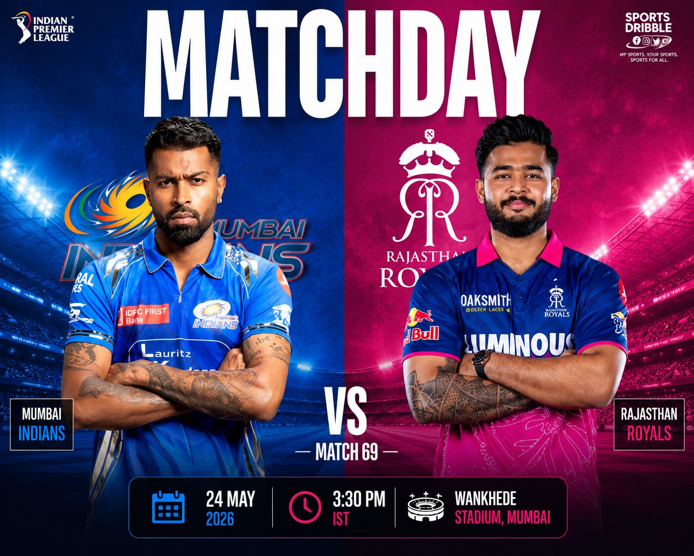 Mumbai Indians vs Rajasthan Royals IPL 2026 Preview: Timeline, Head-to-Head, Playing 11, Pitch Report, Stats & Where to Watch