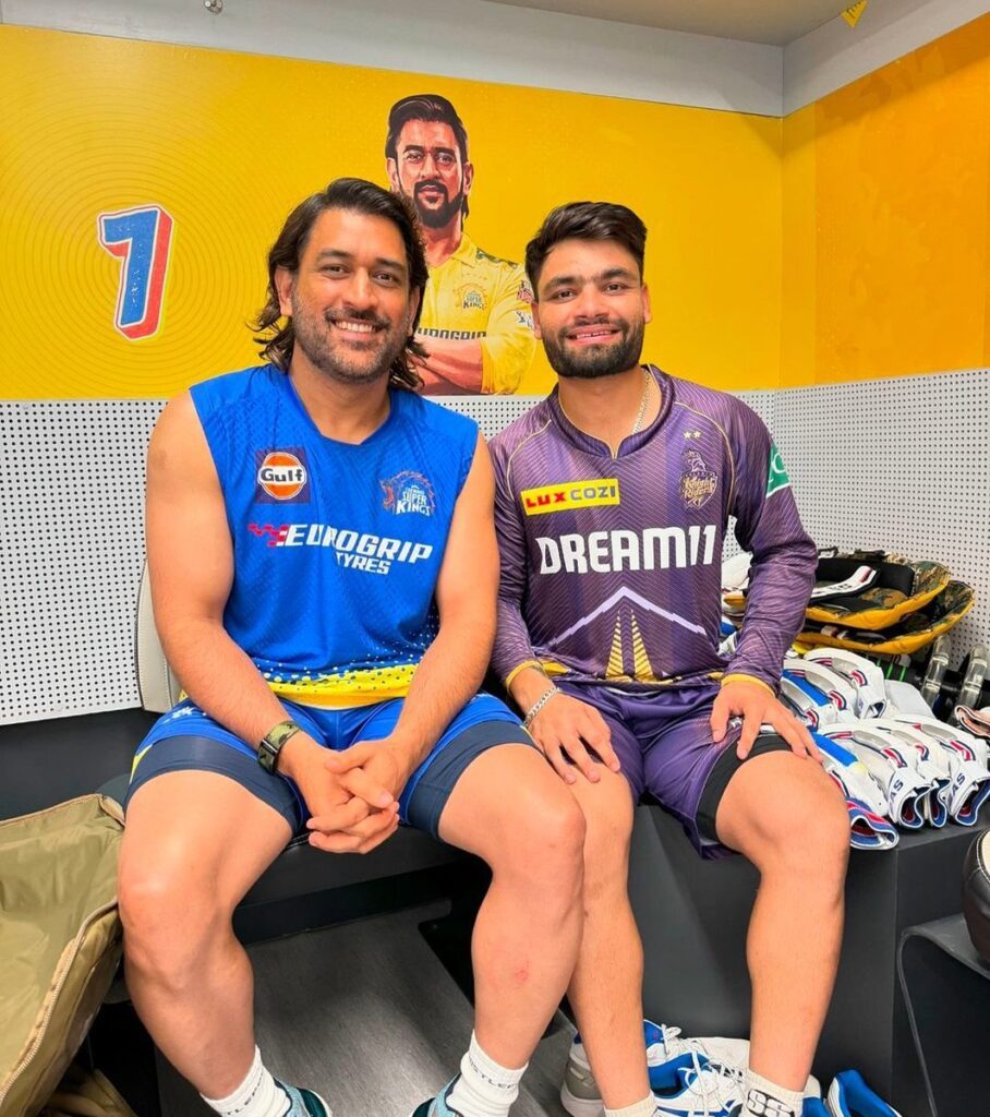 CSK vs KKR Dream11 Prediction: The captain of Chennai Super Kings MS Dhoni with Rinku Singh of Kolkata Knight Riders.