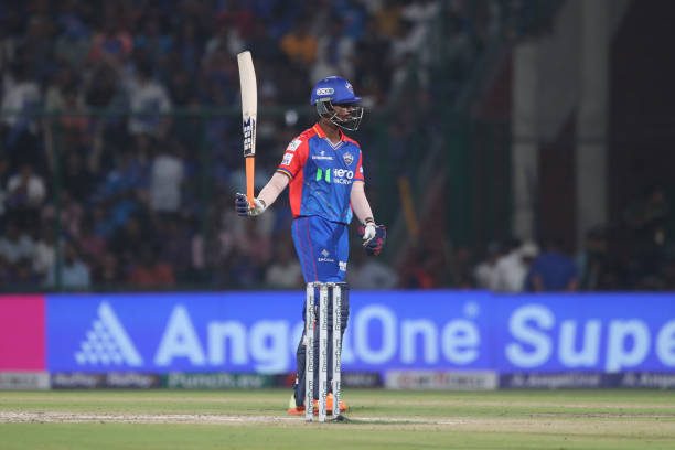 One of the Young cricketers in India Abishek Porel of Delhi Capitals celebrates his half century.