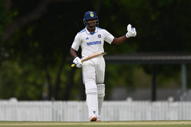 New young cricketer SaiSudharsan of India walking off.