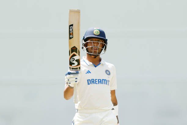 New young cricketer Dhruv Jurel celebrates his fifty.
