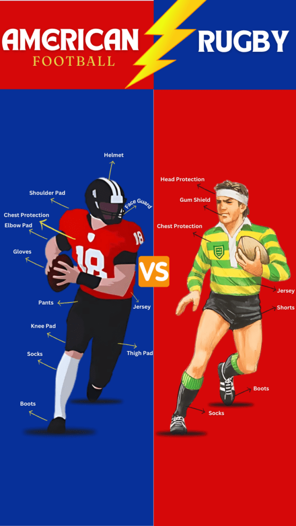 american football vs rugby uniform with protective gear.