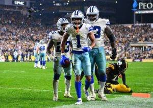 Jalen Tolbert of the Dallas Cowboys celebrates during the fourth quarter against the Pittsburgh Steelers