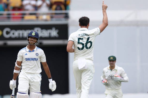 Ind vs Aus 3rd test: Mitchell Starc celebrates the wicket of Yashasvi Jaiswal.