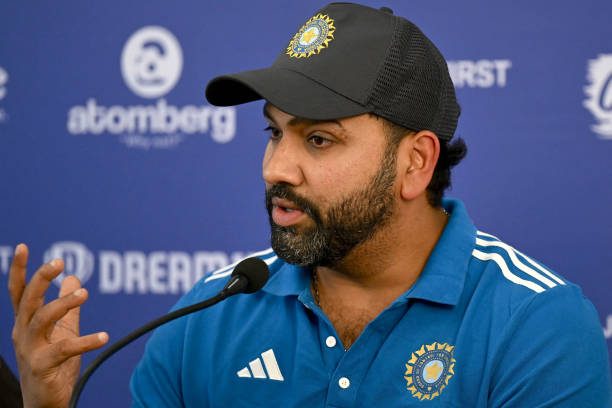 Rohit Sharma giving press meet before starting India vs Bangladesh Champions Trophy match day 2 at DubaiInternational cricket stadium.