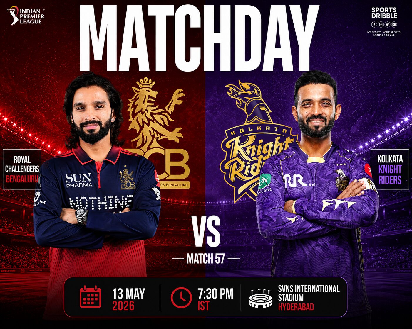 Royal Challengers Bengaluru vs Kolkata Knight Riders 2026 Live: Timeline, Stats, Playing11, Pitch Report & Where to Watch