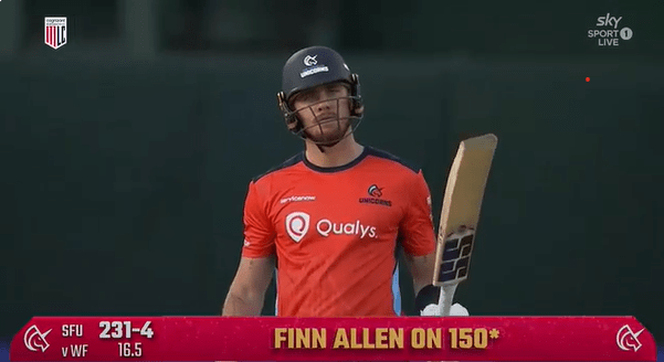 New Zealand’s explosive opener Finn Allen break world record of Chris Gayle in a MLC Cricket match.