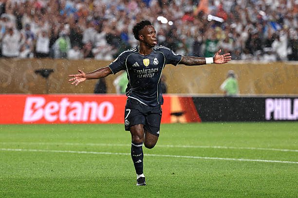 Vinicius junior of real madrid celebrates after goal in RB Salzburg vs Real Madrid maatch.