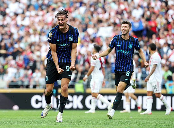 Francesco Esposito of Inter Milan scored goal and celebrates in Inter Milan vs River Plate match in Club world cup.