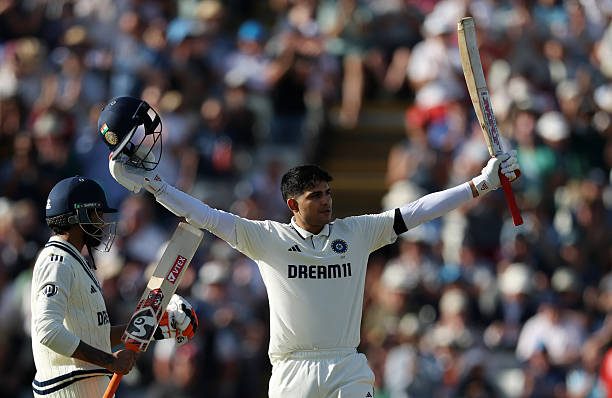 Shubman Gill celebrates after a ton in India vs England 2nd test.