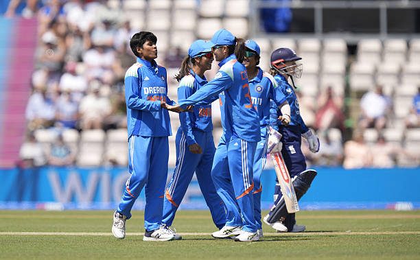 Kranti Goud of Indian Women team celebrates after taking wickets.