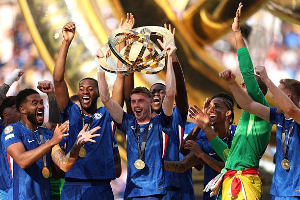 Chelsea won the club world cup and Golden ball winner Cole Palmer is celebrating the winning moment of Club World Cup with teammates.