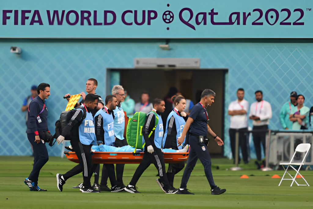 Ali Beiranvand of IR Iran is concussion substitute after an injury.