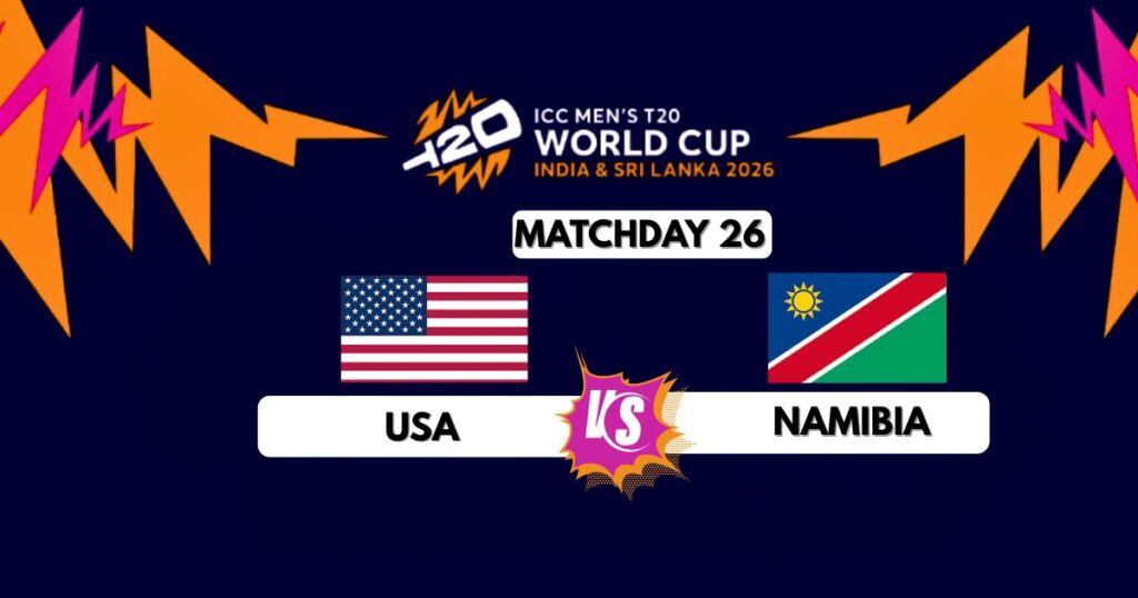 USA vs Namibia match day 26 at MA Chidambaram stadium.