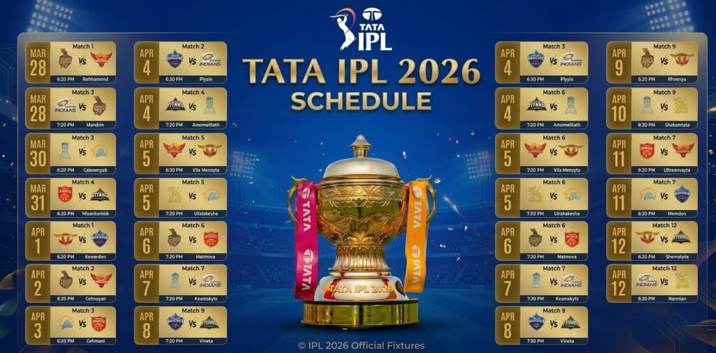 Cricket IPL Schedule 2026 is officially published.