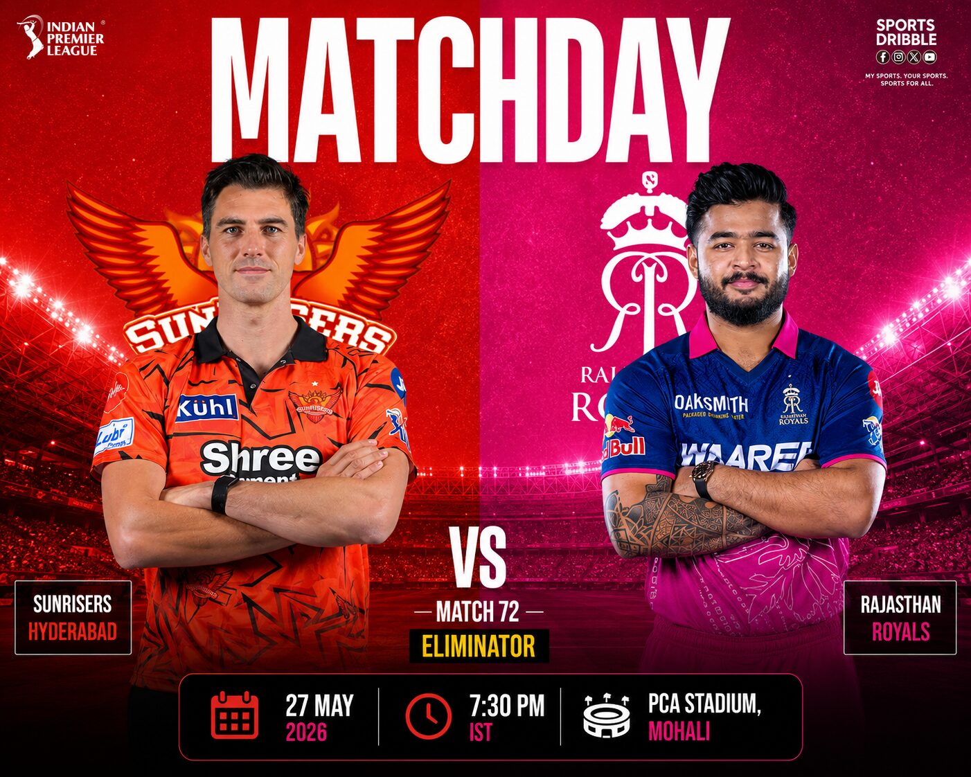 SRH vs RR Eliminator IPL 2026: Playing11, Head-to-Head, Match Stats, Timeline, Pitch Report & Where to Watch